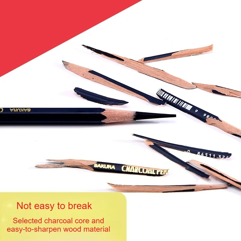 SAKURA Schetspotloden Zacht/Medium/Hard Houtskool voor Kunststudent Schetsen Natuurlijk hout Niet gemakkelijk te breken Onderzoek Specifiek