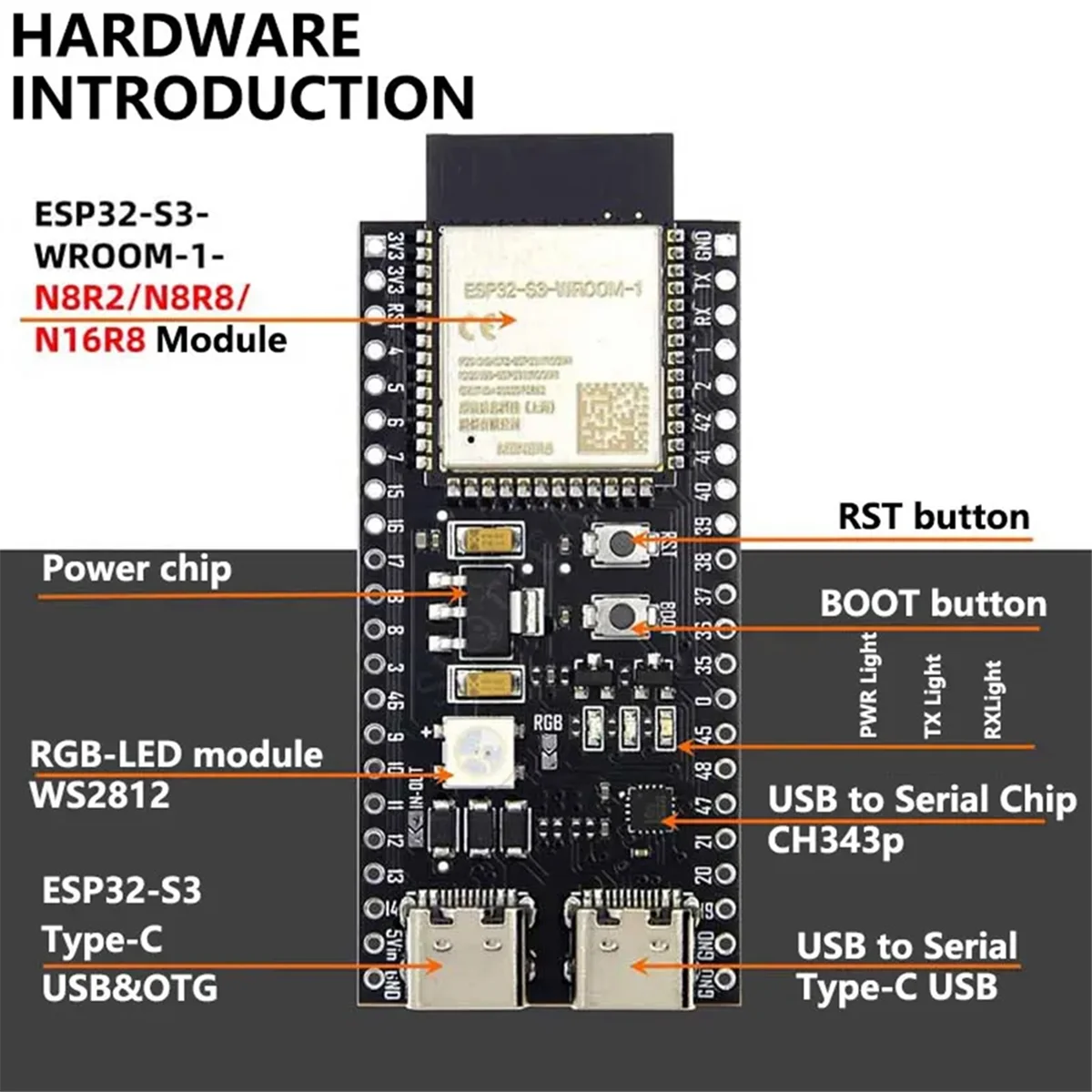 A72Z DeepsSeek Voice Chat Robot ESP32-S3 Breadboard-Kit N16R8 WROOM-1-N16R8 DevKitC-1 Development Board، DIY Kit