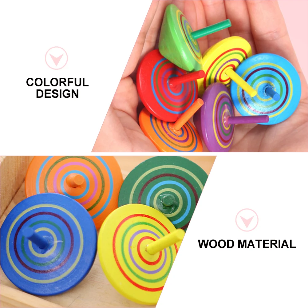 6 Pcs Wooden Spinning Top Kids Educational Toy Painted Tops Aldult Game Colorful