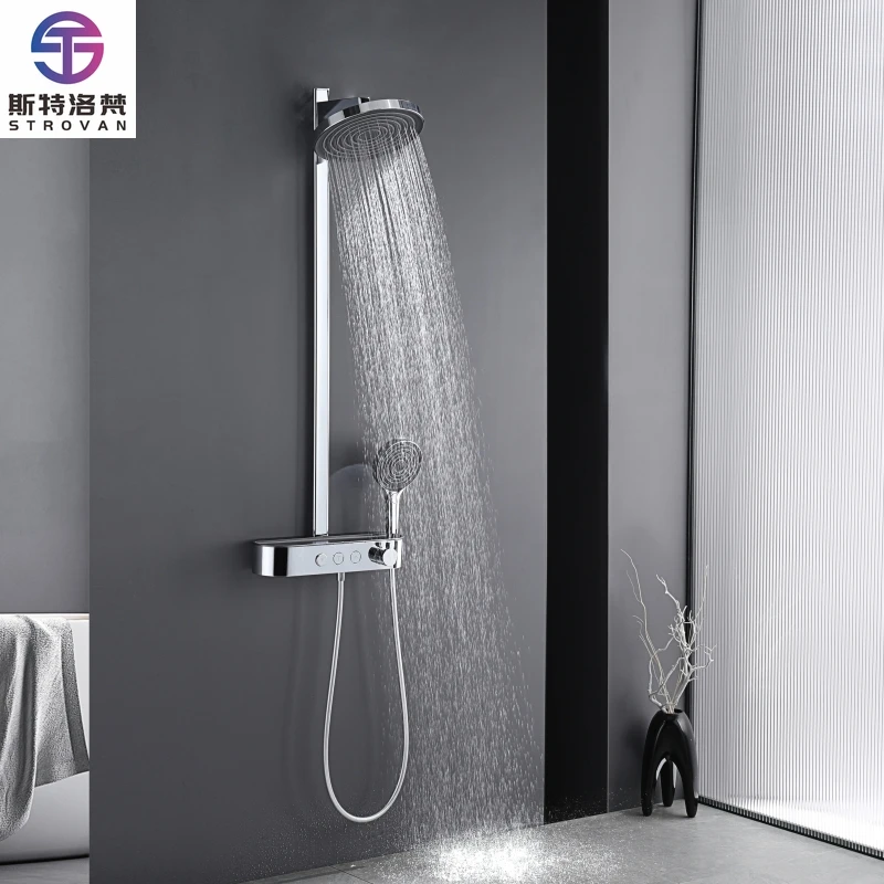 

Wall Mounted Single-Handle Thermostatic Brass Shower Faucets Bathroom Rainfall Bath Set with Soft & Jet Sprays