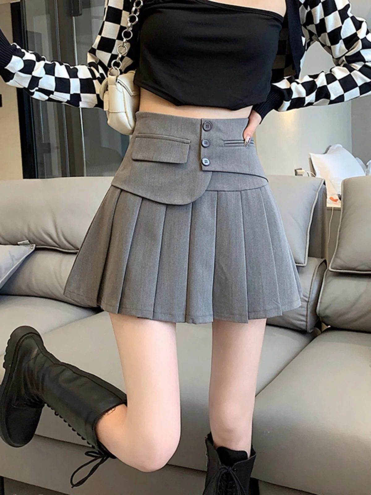 

High Waist A-Line Skirt ey Design Sensation Women's Spring Autumn Pleated Skirts Versatile Sle ort Skirts