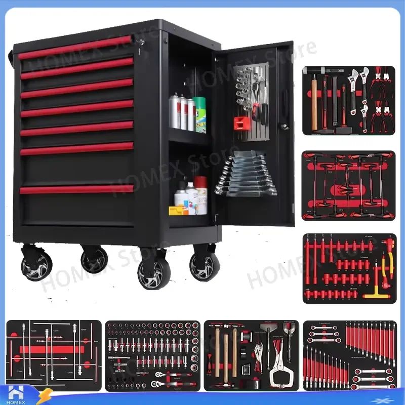 Heavy Duty Rolling Tool Cabinet Workbench Storage Chest with 370 Foam Tool Tray Organizer for Workshop Garage Repair