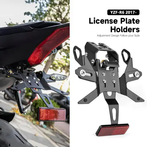 Motorcycle License Plate Bracket Holder For Yamaha YZF R6 YZF-R6 2017-2025 Adjustable Rear Short Tail Bracket Kit 