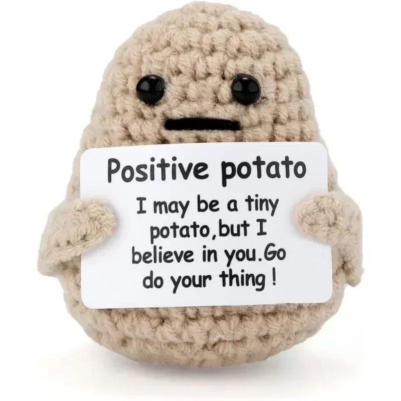 1PC Positive Energy Potato Hug Pocket Mini Handmade Plush Wool Knitting Doll with Card Funny Christams Gift Home Room Decoration