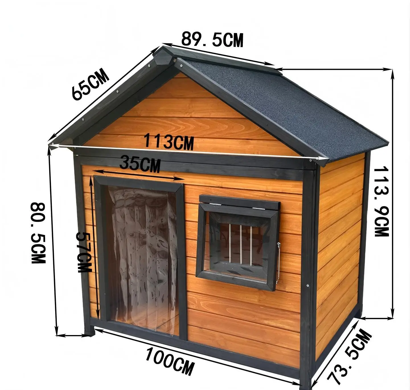A luxurious wooden outdoor dog house with a waterproof and snowproof roof, perfect for home backyards