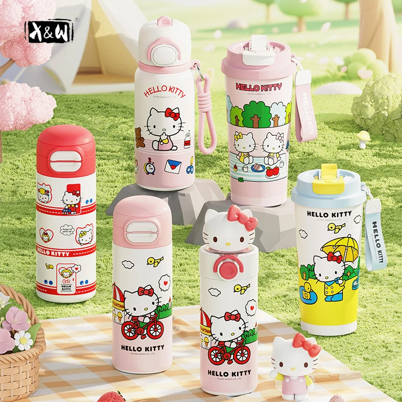 X&W Sanrio Hello Kitty Kids Insulated Water Bottle 316 Stainless Steel Double Wall Vacuum Flask Large Capacity Thermos for Girls