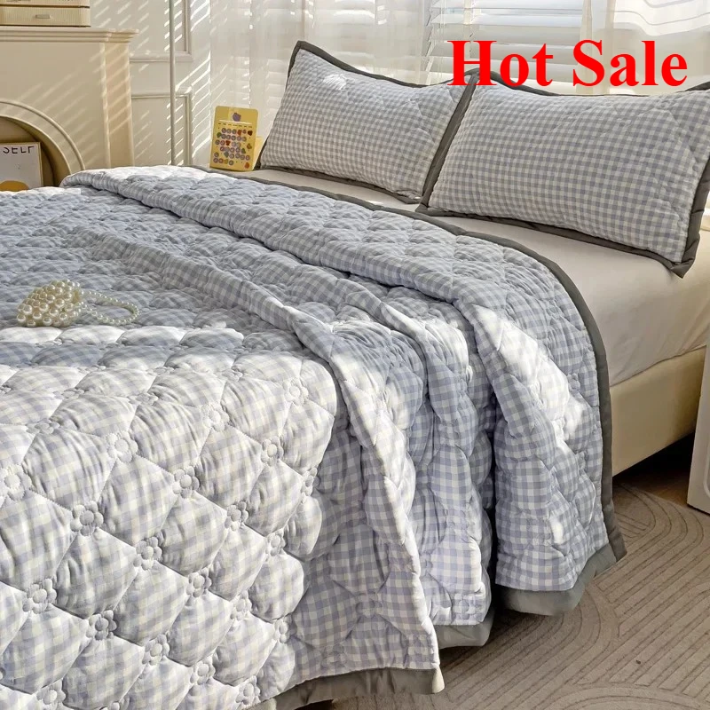 Quilted Bedspread Plaid Style Bed Linen Thickened Bedsheet Home Blanket Skin-friendly Bed Cover (Pillowcase Need Order)