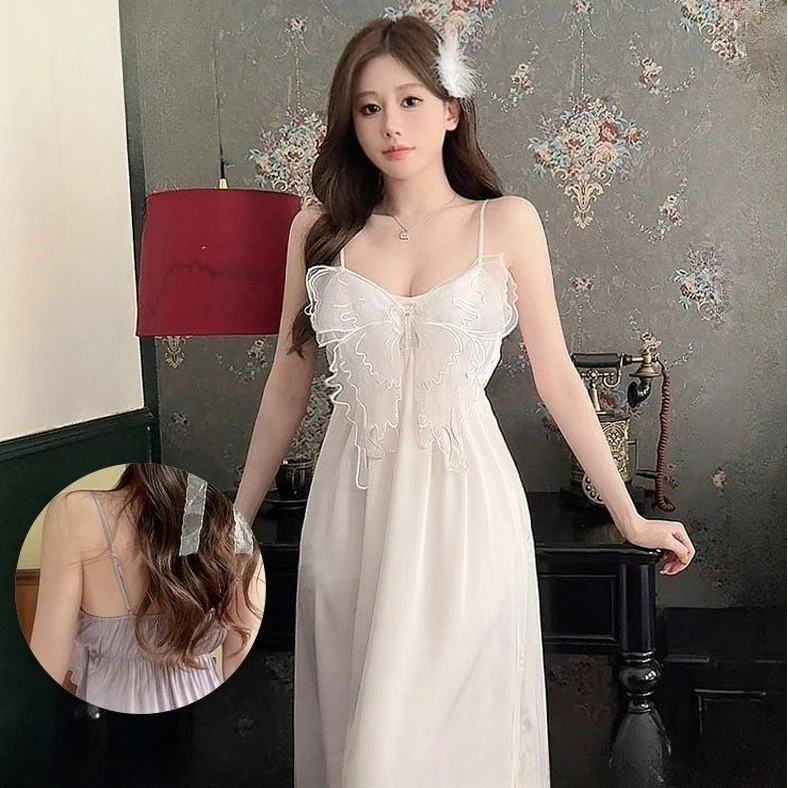 

Summer Female Nightgown Home Dress Sexy Backless Strap Nightdress Loungewear Women Silky Satin Sleepwear Dressing Gown Lingerie