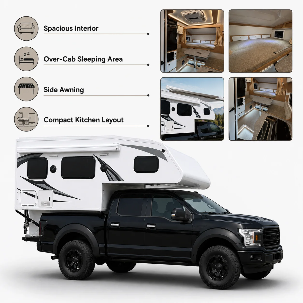 4X4 Slide-In Lightweight Foldable Roof Pick-Up Truck Camper Overland Trailer Rooftop Awning Tent Outdoor Camping Travel