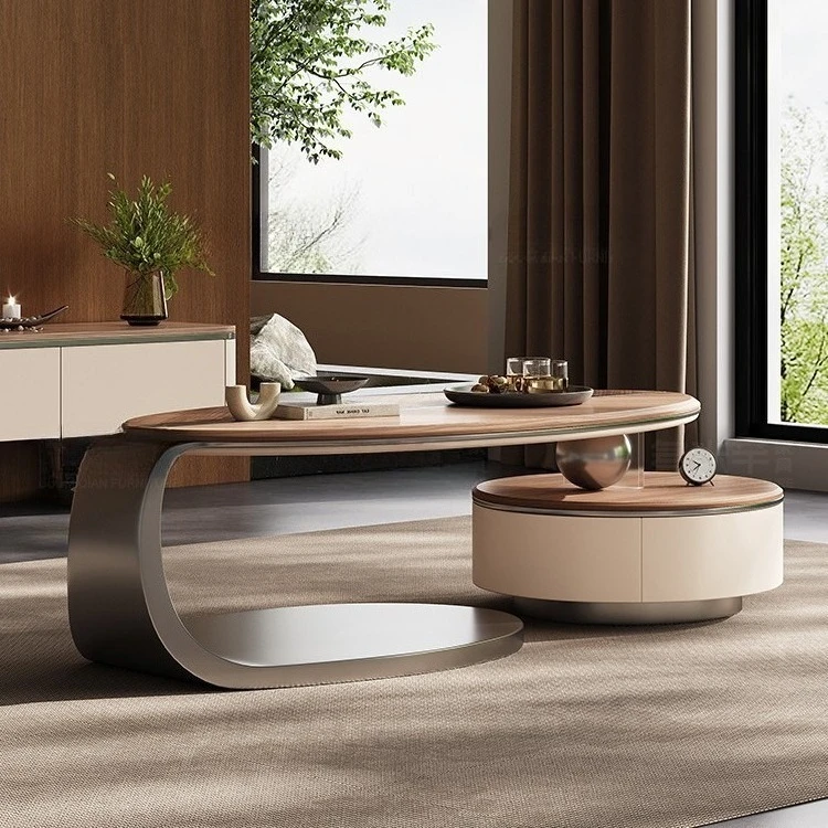 Modern simple light luxury stone solid wood leaves living room home rock slab coffee table