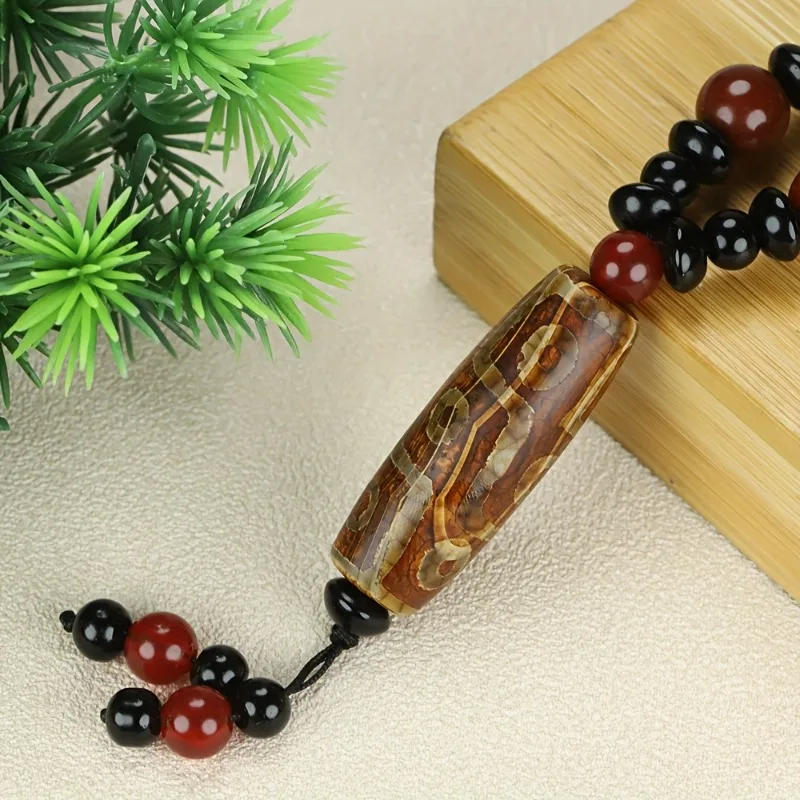

Dzi Bead Agate Pendant, Chinese Style Ethnic Style Dzi Bead Necklace, Daily Wear