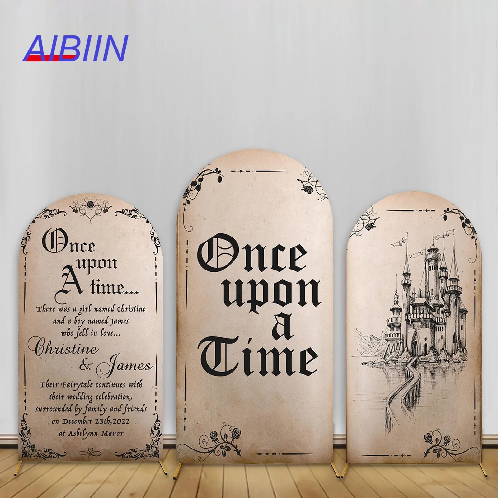 AIBIIN Arch Backdrop Cover Ancient Book Once Upon A Time Castle Party Decor Birthday Baby Shower Elastic Photography Background