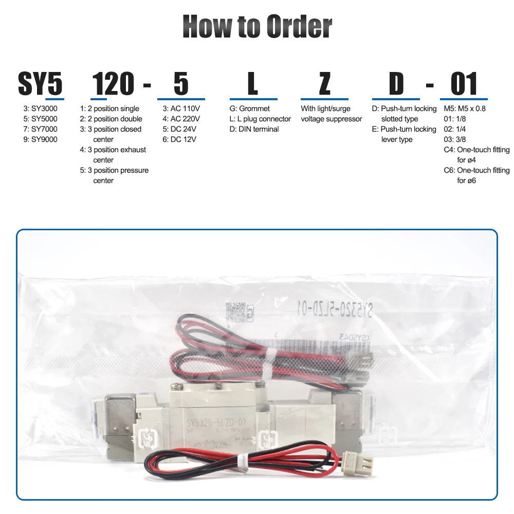 SMC Solenoid Valve SY5000 Series SY5120/5220/5320/5420/5520 LZD Series 5 Port Ectromagnetic Control Valve Port Size 1/8