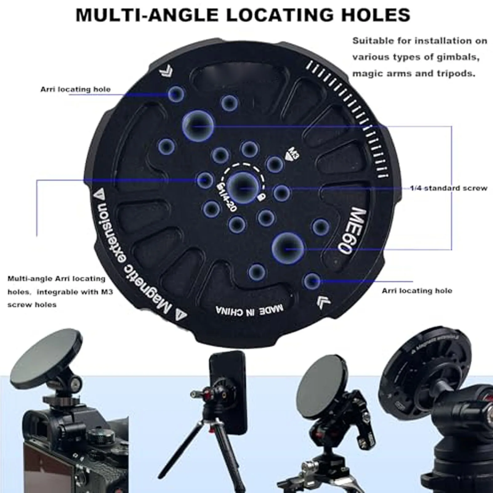 سبائك الألومنيوم المغناطيسي الهاتف ترايبود محول متعدد زاوية تحديد موقع ثقوب المغناطيسي الهاتف ترايبود محول متوافق على نطاق واسع ل 14