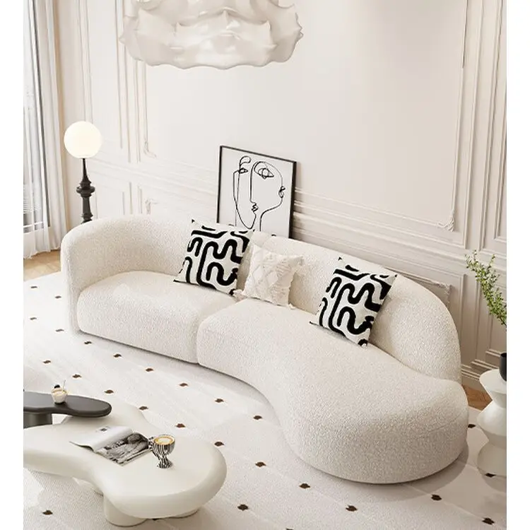 

Sofa living room small apartment corner lamb wool curved fabric sofa