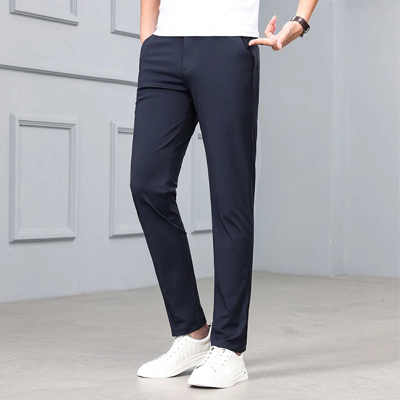 Men\'s Long Pants Summer Business Wrinkle Resistant Straight Tube Pants Work Pants Elastic Men\'s Ice Silk Casual Pants  Golf Pant