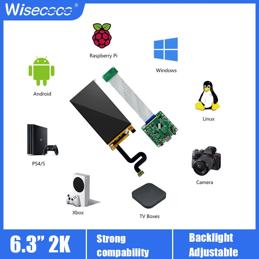 

6.3 Inch LCD Display 2k Wisecoco IPS Screen For Raspberry PI Macbook Camera TV Box Game Console 2560*1440 MIPI Control Board