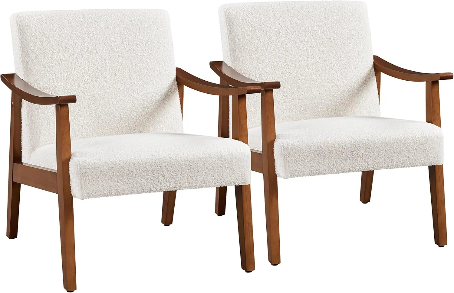 

Mid-Century Modern Fabric Armchair, High Back Reading Chair with Solid Wood Legs, Ivory, Set of 2