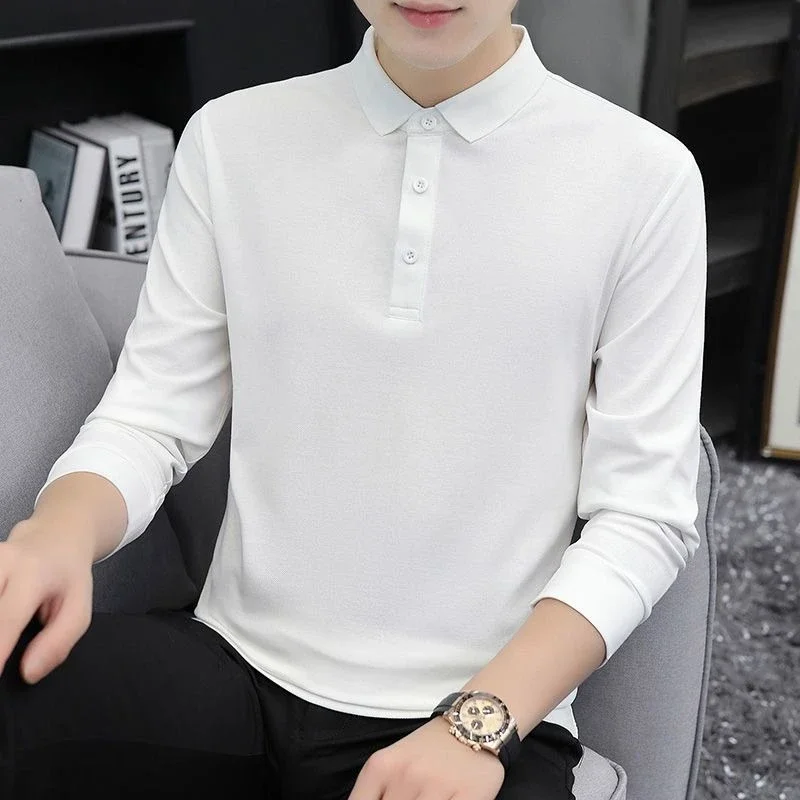 2026 Fall Men's Slim Fit Cotton Long Sleeve Polo Collar T-Shirt Trendy Business Inner Wear
