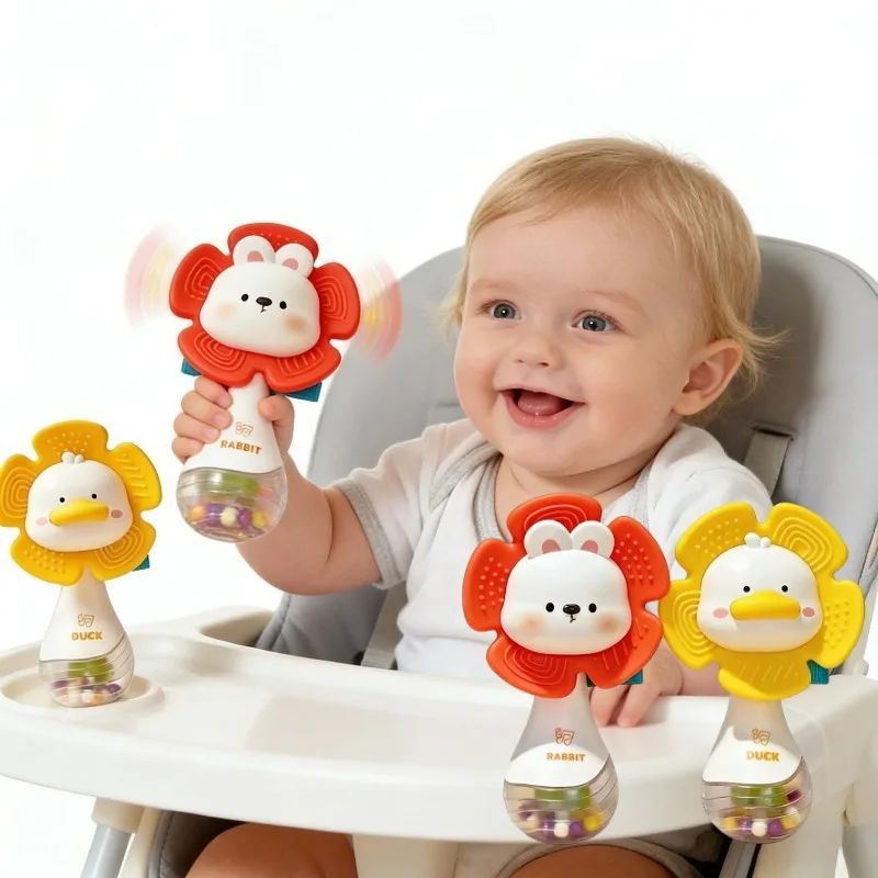 Zabawka dla niemowląt, grzechotka, miękka guma spożywcza, uspokajający patyczek, gryzak, uchwyt do trzymania, bębenik, uroczy kaczyk, ćwiczenie zdolności chwytania