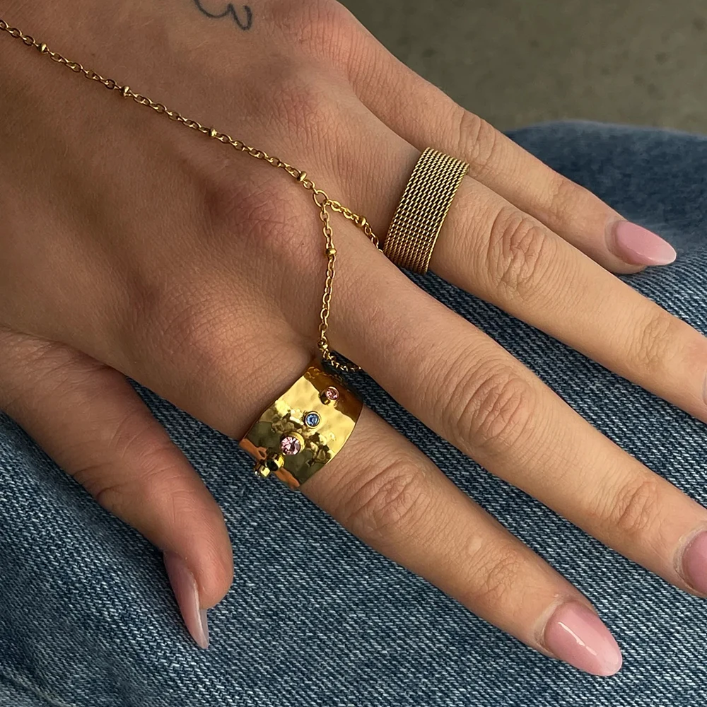 Yori Delicate Colorful Bling Cubic Zirconia Adjustable Ring 18K PVD Plated High Quality Charm Stylish Golden Jewelry