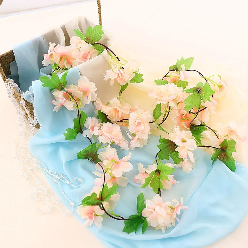 Künstliche Blumen 220 cm Kirschblüten-Ranke Garten- und Heimdekoration Tischdeko-Accessoires Hochzeits-Efeu-Girlande Bogen für Innen- und Außenbereich – Detail 8