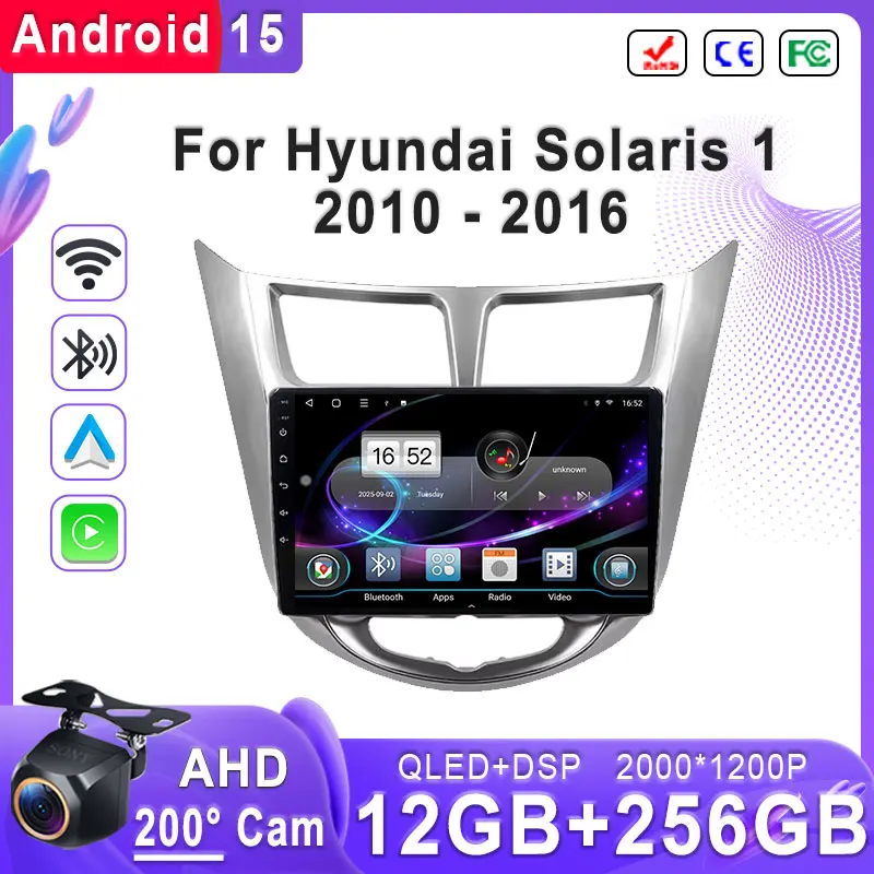

For Hyundai Solaris 1 2010-2016 Plug & Play Multimedia Stereo Head Unit In-Cell Touch Screen GPS Navigation Android 15 2K 4G