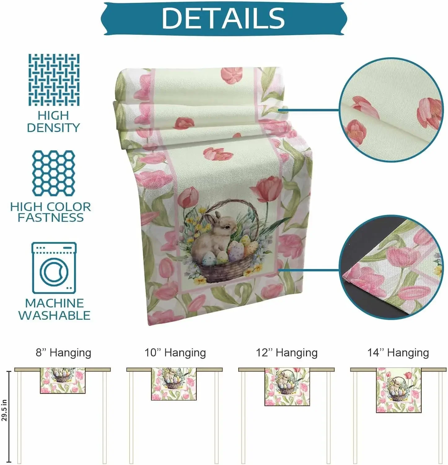 Easter Bunny Egg Tulips Floral Linen Table Runner Dresser Scarves Table Decor Kitchen Dining Table Runner Easter Decorations