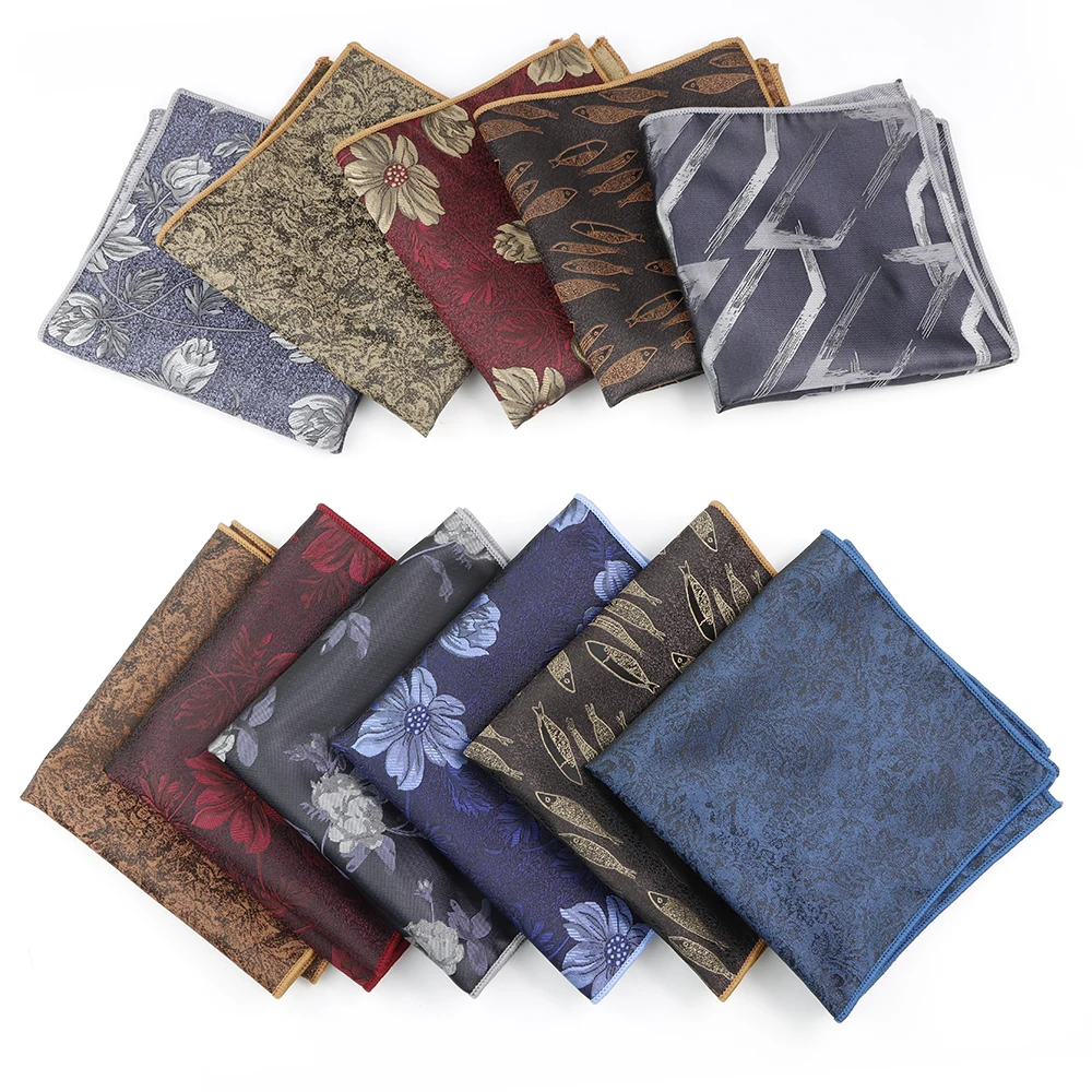 New Fish Pattern Pocket Square Floral Handkerchief Paisley Brown Color Beautiful Business Wedding Dress Suit Accessories Hankies