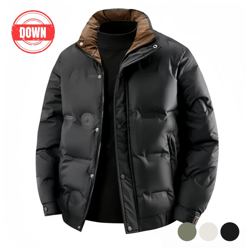 Winter Stand-Collar down Jacket for Men, Short Style, Thickened and Warm, with 50% Large White Goose Down, High Loft, Windproof and Cold-Resistant, Casual and Versatile, Available in Multiple Colors