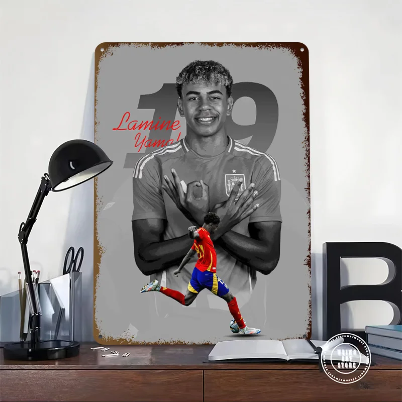Lamine Yamal Soccer Printed Poster Customized Wall Art Retro Vintage Metal Tin Signs for Home Desk Decor Bedroom Decorations