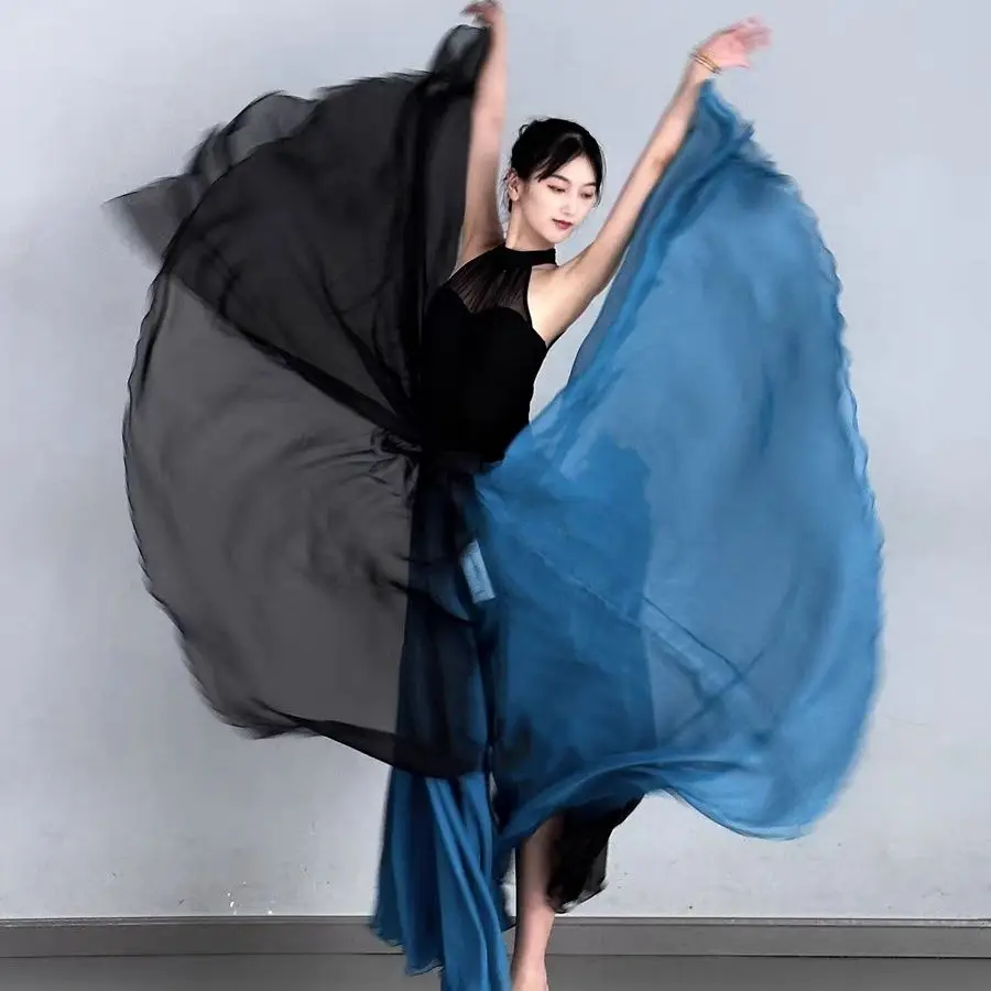 Vestido elegante para performance de dança, saia dupla camada de 720 graus com balanço grande para prática de dança clássica moderna