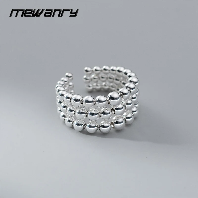 Mewanry Silver Color Multilayer Ball Geometric Rings For Women Couple Minimalist Elegant Creative Design Trendy Birthday Jewelry