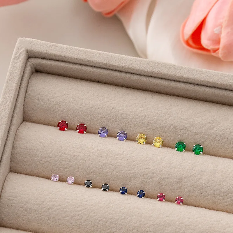 Stud Earrings Mini Cute Zircon Hypoallergenic Silver Post Versatile Daily Office Lightweight Comfortable Elegant Gift for Women