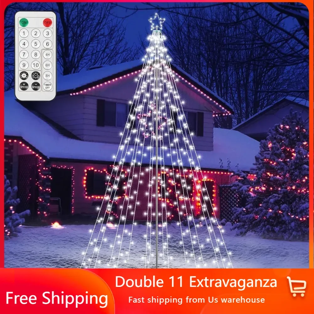 Christmas Tree Light, 404 LED 10 Feet with 16 Brackets and 7.08-inch Star Top, 10 Modes Remote Control Waterproof