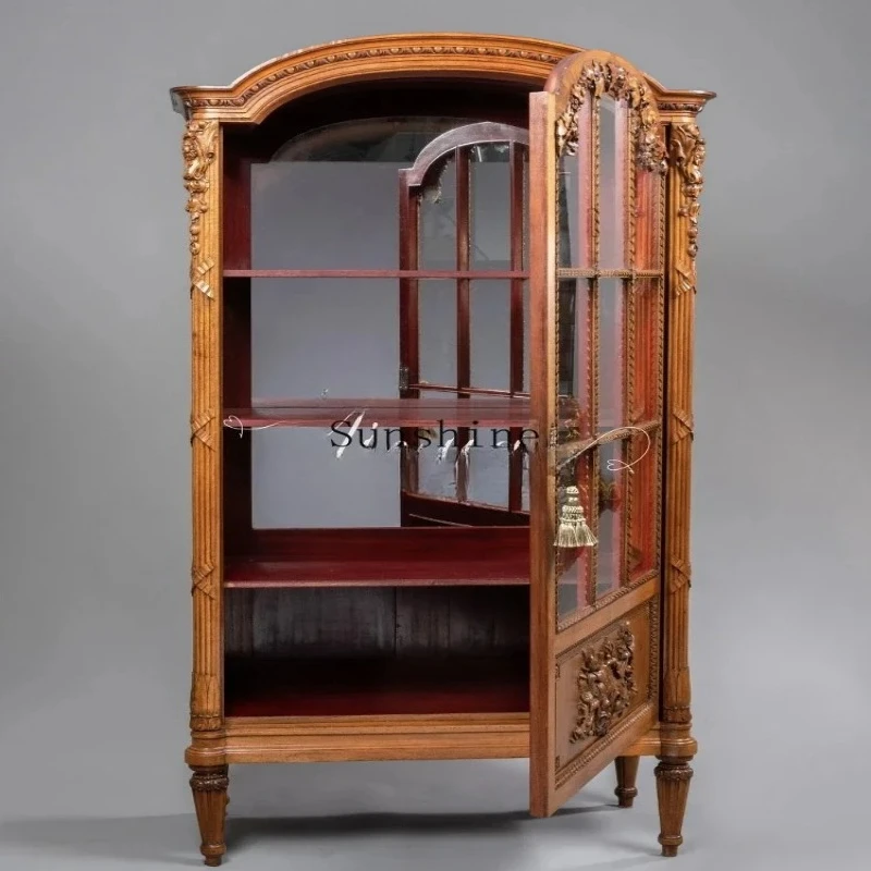 

French solid wood carving flower locker old simple display cabinet FT