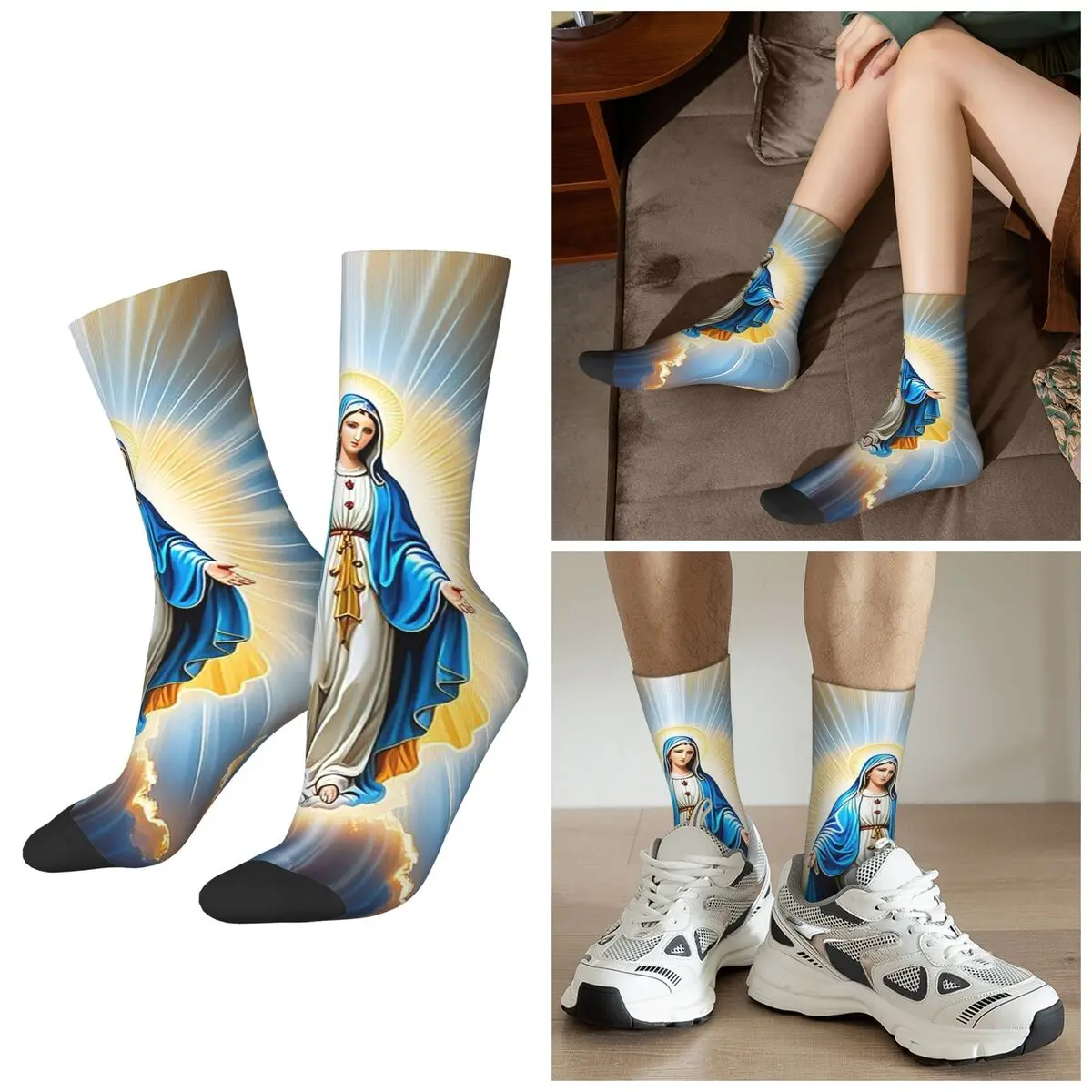 

All Seasons Virgin Mary Vintage Style Socks Harajuku Sport Middle Tube Socks Fashion Stockings for Men Women Gifts