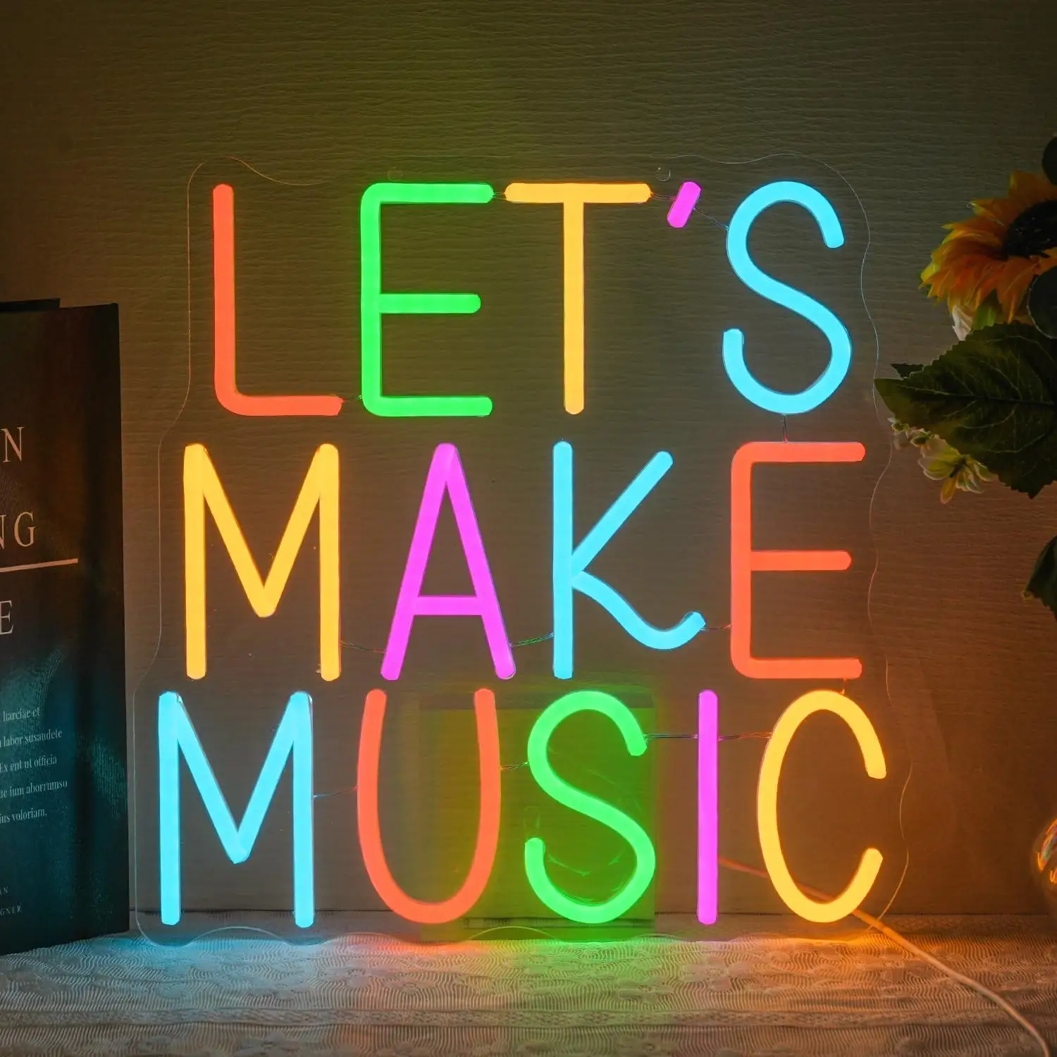 Let's Make Music Neon Sign USB Dimmable LED Neon Light for Recording Studio Music Classroom Bedroom Bar Neon Wall Art Decoration