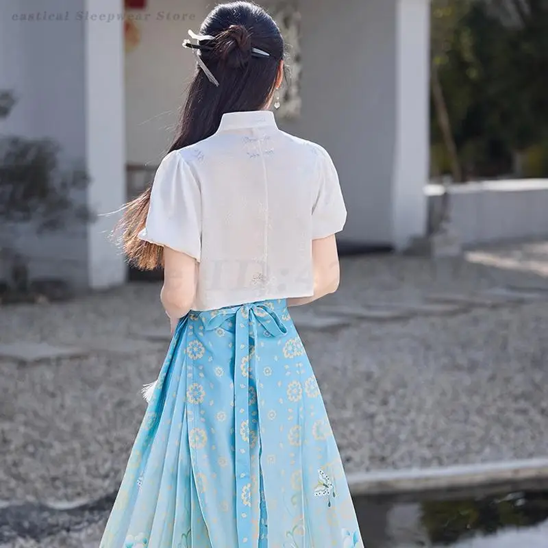 Vintage traditionelle Kleidung Hanfu klassische elegante Jacquard Pferd Gesicht Rock weiß Tops chinesischen Stil Cosplay Kostüm Tang-Anzug