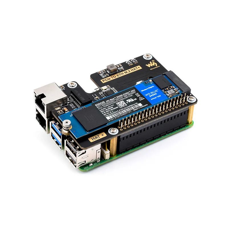 Raspberry Pi 5 PCIe to M.2 NVME SSD And Gigabit Ethernet RJ45 HAT RTL8111H M_KEY