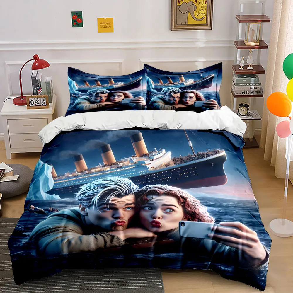 Titanic and selfie scene Bedding Set for Kids Luxury Gift 3pcs Digital Print Comforter Set Soft Comfortable Breathable