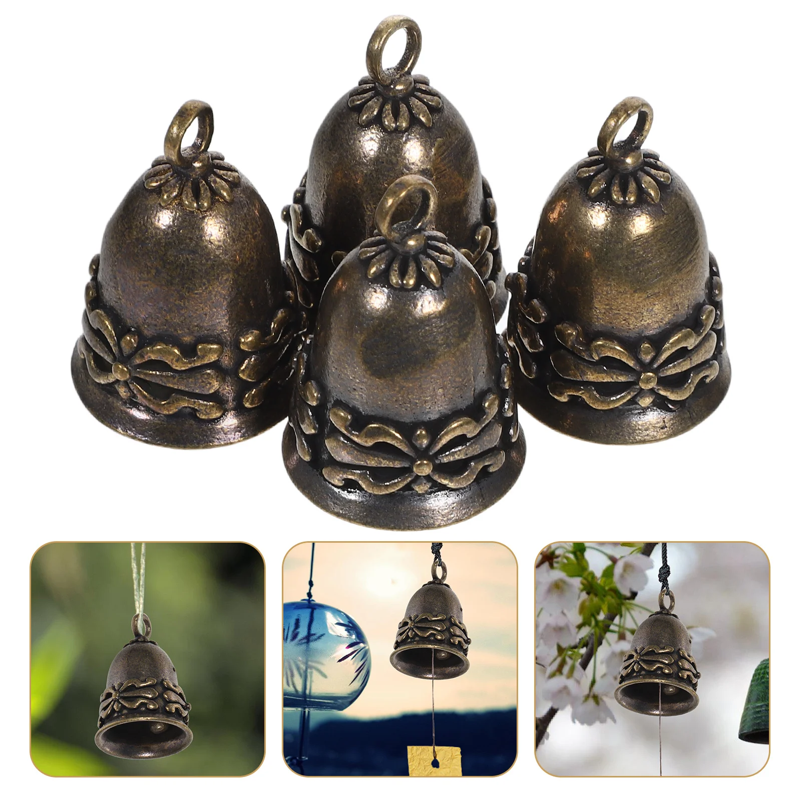 

4pcs Vintage Brass Bells Retro Charms Hanging Bell Pendant for Crafts DIY Decor Small Size Lightweight Practical
