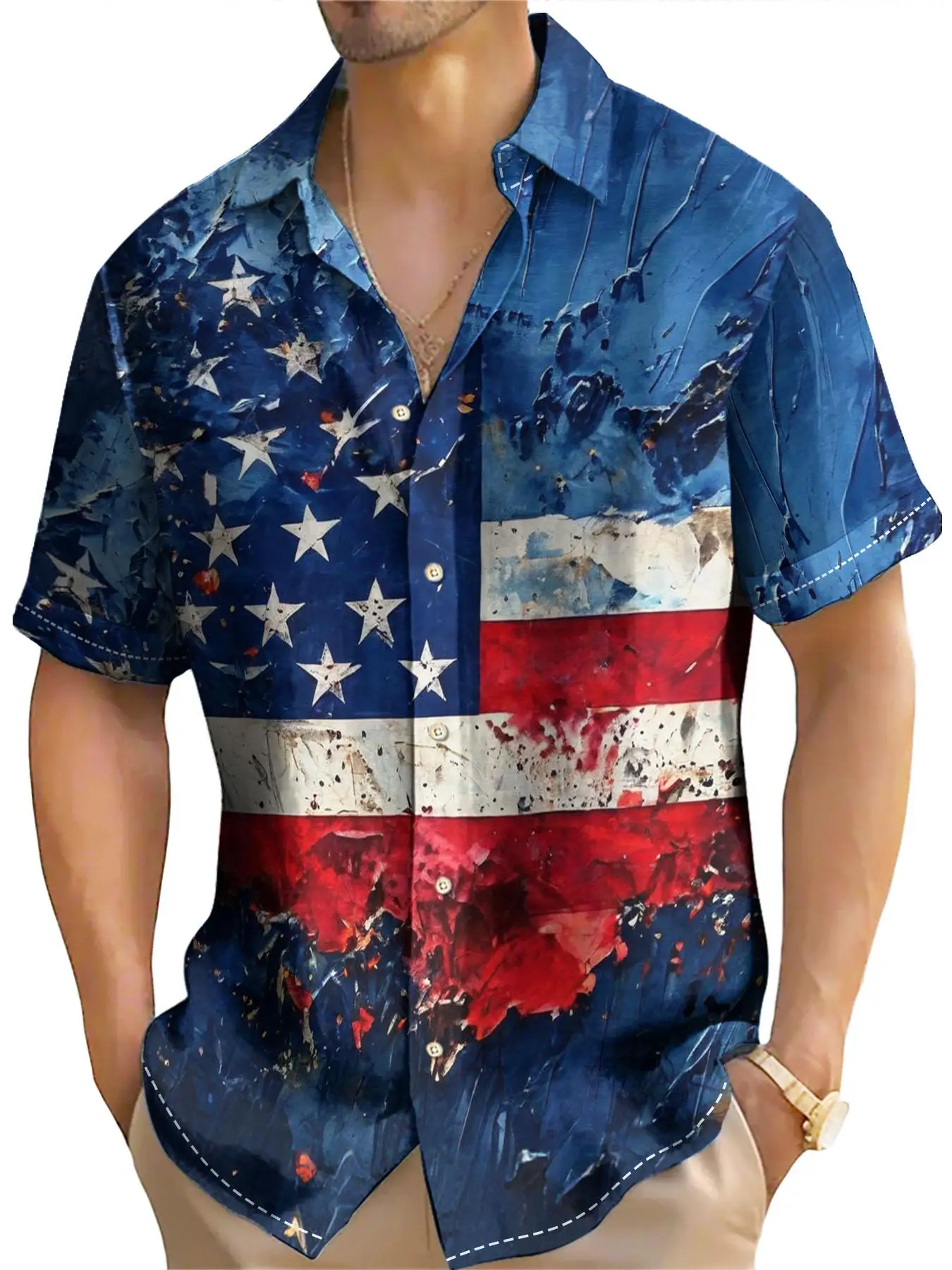 American Shirt Usa Flag Pattern Shirts For Men Independence Day Blouse Summer Casual Short Sleeved Tops Clothes Oversized Shirt