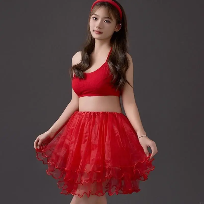 

39BC Tutu Skirt with Elastic Waistband 4 Layered Mesh Tulle Dance Skirts for Women