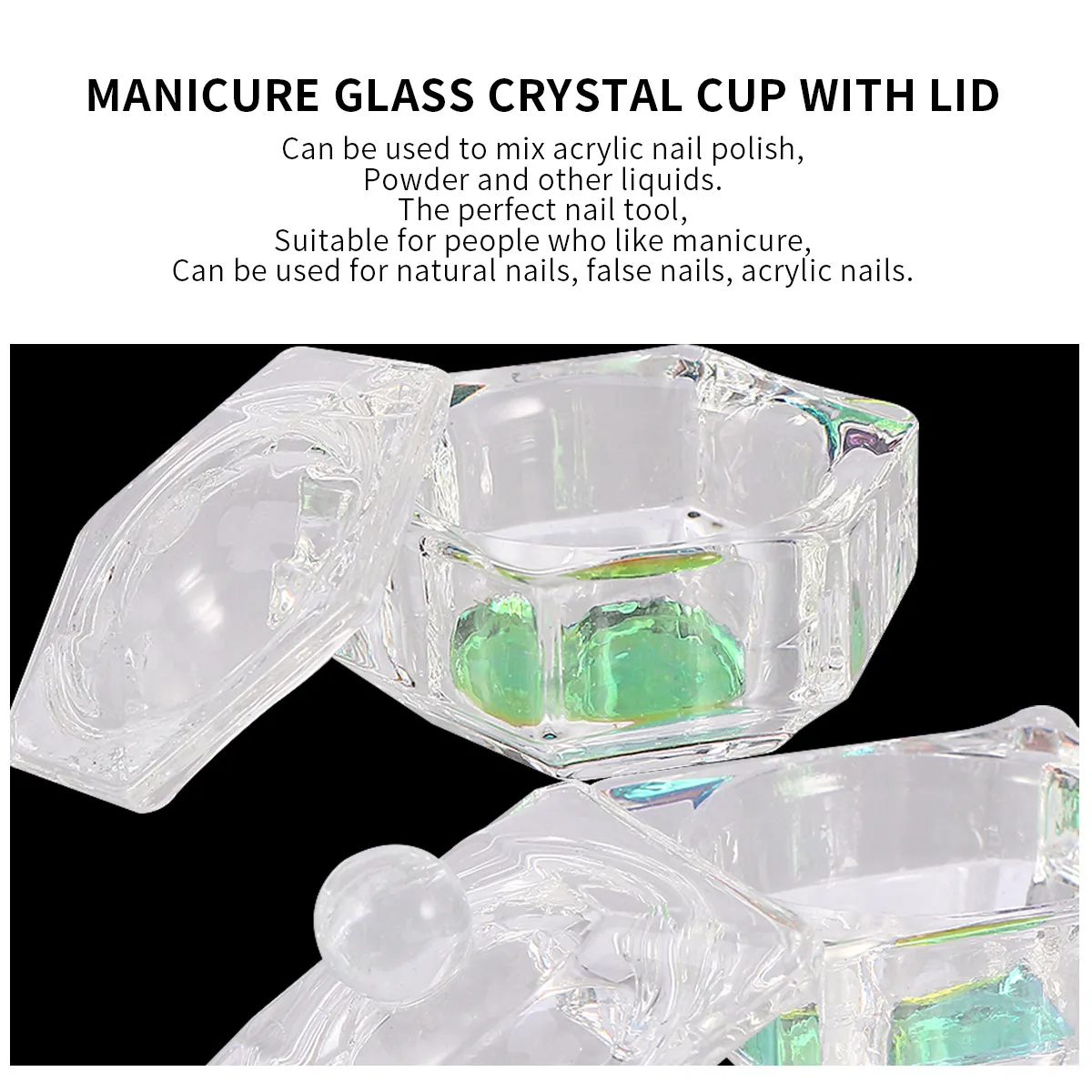 

3Pcs Crystal Nail Art Cup Professional Glass Mixing Cup for Nail Salon Home Use Acrylic Liquid Powder Container Mini