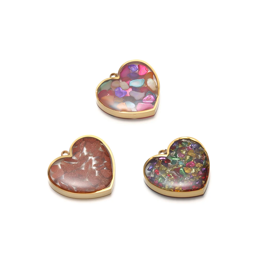 

4pcs Transparent Resin Pendant Stainless Steel Heart Enamel Gravel Charm for DIY Women Jewelry Making Necklace Bracelet Supplies