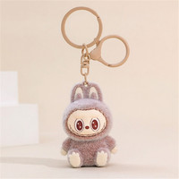 Sitting Labubu Doll Keychain External Implantation Fluff Pvc Toy Phone Ornaments Bag Pendant Charms Car Keychain Christmas Gift