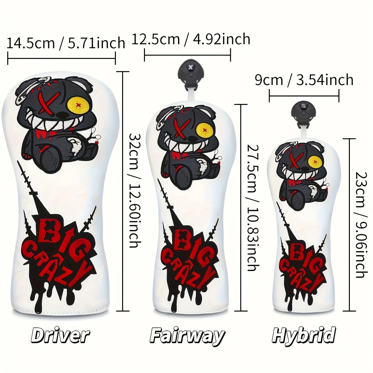 Golf Club Cover Protector Cover for 1pc/4pcs Driver Fairway Hybrid, Wood Club Cover Protective Cover  Bear Cartoon Embroidery image 6