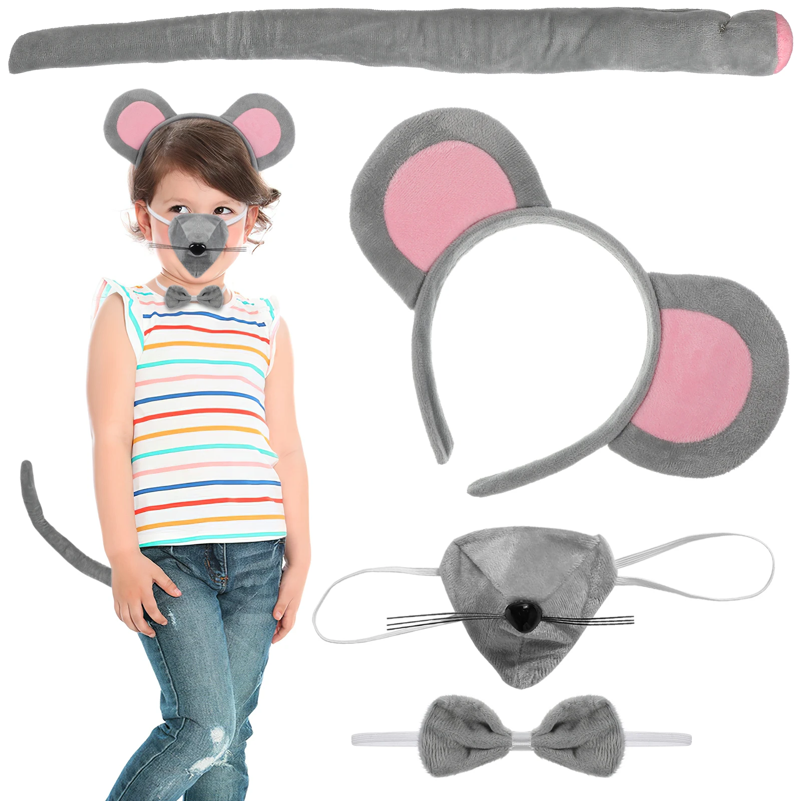 1 ชุดที่คาดผมหูหนู ชุดแฟนซีสัตว์สำหรับผู้ใหญ่ เนื้อผ้านุ่ม สวมใส่สบาย ใช้ได้กับทุกคน เหมาะสำหรับงานวันเกิด งานปาร์ตี้แฟนซี