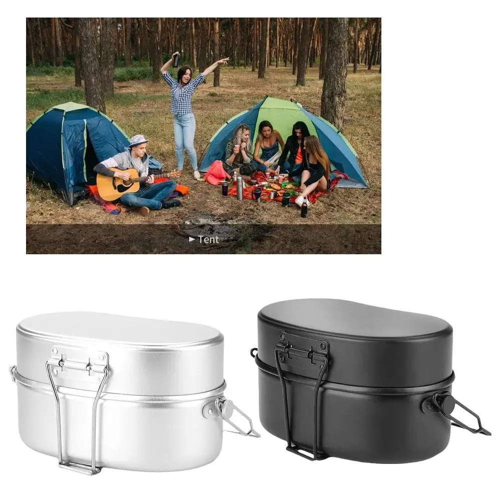 Aluminum Lunch Box Camping Military Training Double-layer Lunch Lunch Handle Cookware Portable Box Box Picnic P9M2